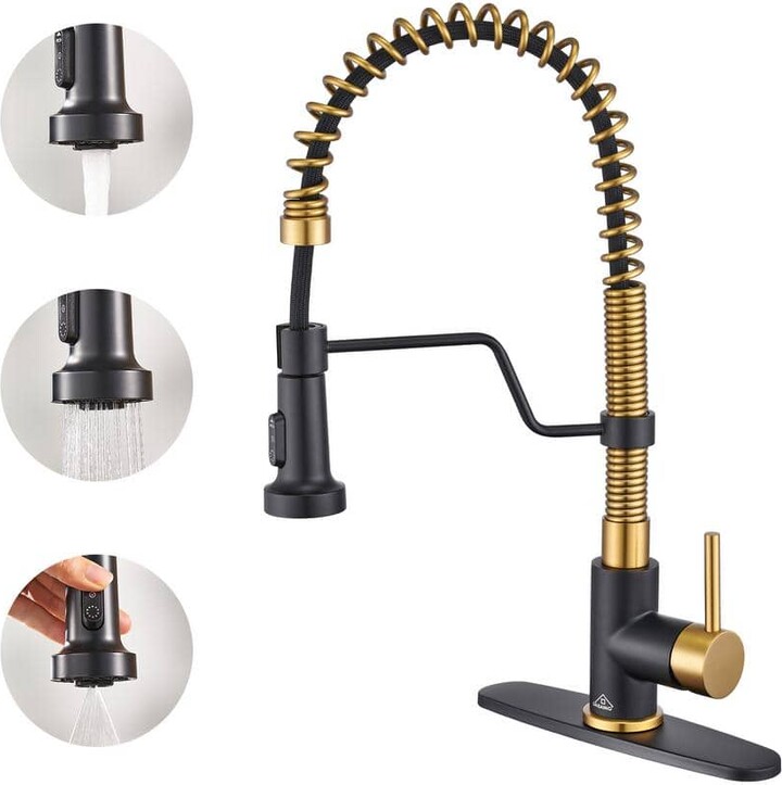 CASAINC Single-Handle Pull-Down Sprayer Kitchen Faucet with 3-Function Pull out Sprayerhead in Brushed Gold and Matte Black