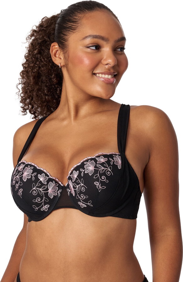 Adored by Adore Me Floral Embroidery and Mesh Sadie Push Up Bra, Sizes 34B-40DD