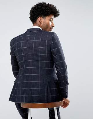 ASOS Design Wedding Super Skinny Suit Jacket in Navy Windowpane Check With Nepp