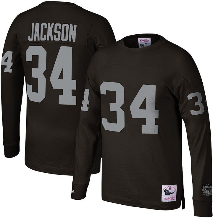 Men's Mitchell & Ness Bo Jackson Black Los Angeles Raiders Throwback Retired Player Name & Number Long Sleeve Top