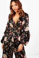 Thumbnail for your product : boohoo Ruched Sleeve Printed Kimono Jacket
