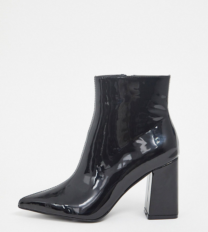 wide fit black patent ankle boots