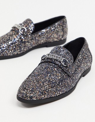 ASOS DESIGN loafers in black glitter with snaffle detail - ShopStyle