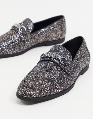 black glitter loafers mens