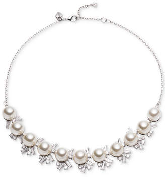 Carolee Silver-Tone Cubic Zirconia & Imitation Pearl Collar Necklace