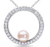 Thumbnail for your product : Ice.com 2684 1 3/8 CT TGW White Cubic Zirconia And 8 - 8.5 MM Pink Freshwater Pearl  Silver Fashion Pendant With Chain