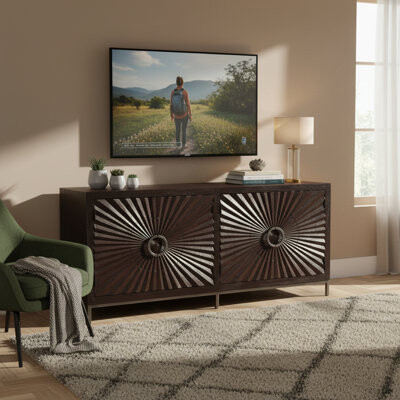 Designe Gallerie Sunburst Sideboard in Dark Brown Solid Wood 79x19x35
