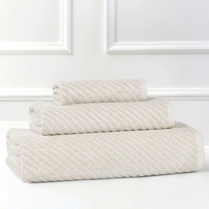 Superior Amelia Viscose Cotton Blend Medium Weight 3 Piece Towel Set, Beige