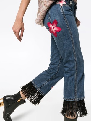 Alanui Hawaii flower-embroidered jeans