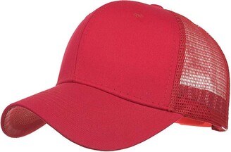 CHENNUO Half mesh Trucker Cap Classic Adjustable Baseball Cap Summer Sports Casual Hat (Red)
