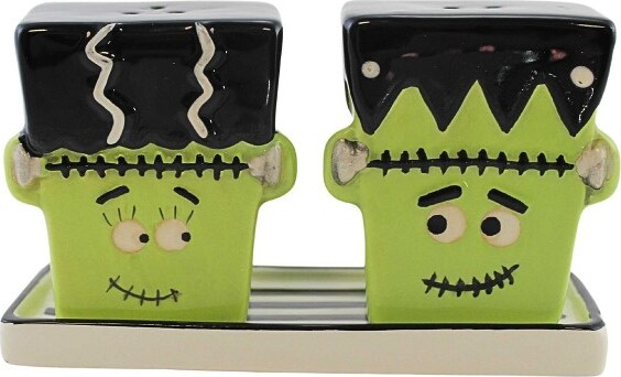 Transpac Transpac2.75InFrankenstein&BrideSalt&PepperHalloweenSaltAndPepperShaker,PlateTrickOrTreat(3PC)