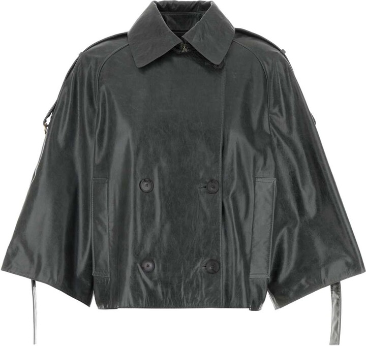 Max Mara Dark Green Leather Tenace Trench Coat