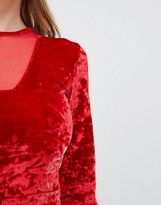 Thumbnail for your product : Missguided Mesh Insert Crushed Velvet Playsuit