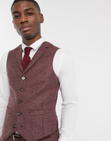 Thumbnail for your product : ASOS DESIGN slim suit suit vest in burgundy and gray 100% lambswool puppytooth