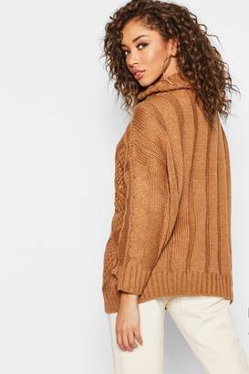 boohoo Oversized Roll Neck Cable Sweater
