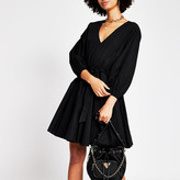Thumbnail for your product : River Island Black short sleeve full skirt mini dress