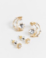 Thumbnail for your product : Reclaimed Vintage inspired star and moon earring pack