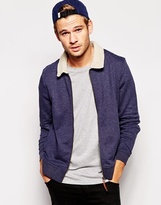 Thumbnail for your product : ASOS Harrington In Jersey With Borg Collar - Indigo