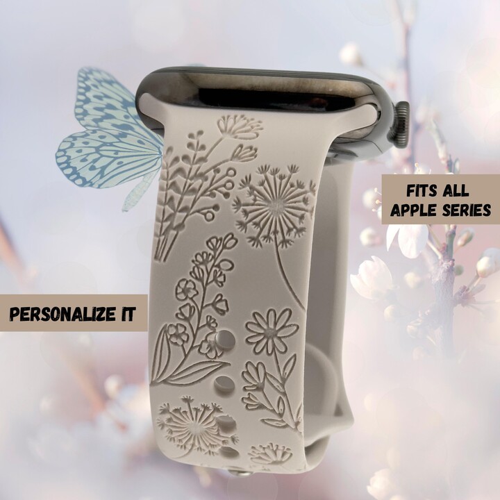 Wildflowers Apple Watch Band Custom Name Personalized Strap Floral Nature Lover Gift Accessory