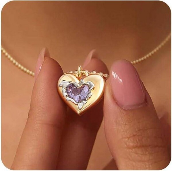 Summit Adventure 14KGoldBirthstoneHeartNecklace-CZPendantJewelryforWomenBirthdayGift