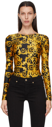 Versace Jeans Couture Black Baroque Long Sleeve Bodysuit