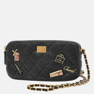 Chanel Black Leather Reissue 2.55 Double Zip Chain Clutch Bag - ShopStyle