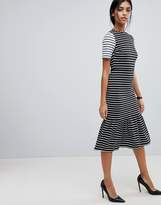 Thumbnail for your product : ASOS Design Midi Dress With Pep Hem in Mono Stripes