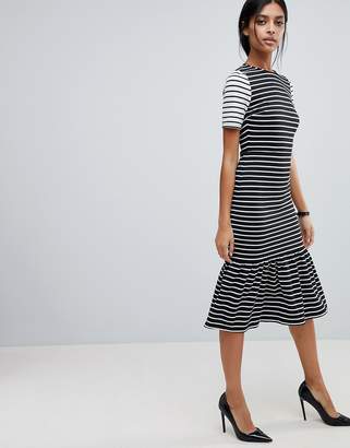 ASOS Design Midi Dress With Pep Hem in Mono Stripes