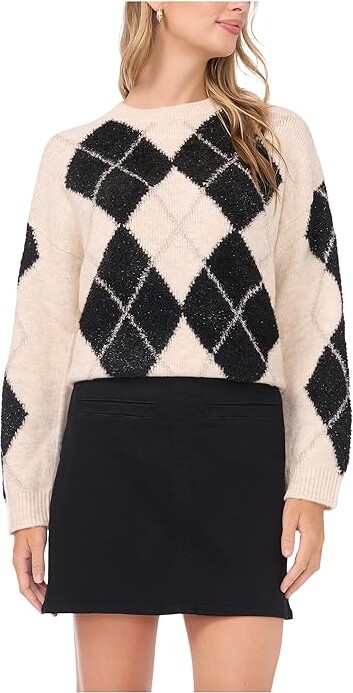 Vince Camuto Argyle Crew Neck Women's Clothing Light Oatmeal