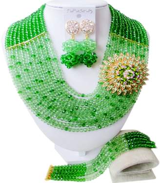 aczuv 10 Rows Women's Fashion Crystal Beaded Jewelry Set African Wedding Beads Bridal Jewelry Sets