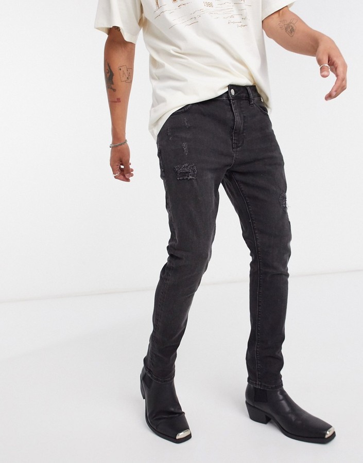 mens black cropped skinny jeans