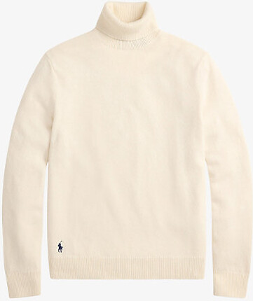 Polo Ralph Lauren Mens Cream Roll-Neck Logo-Embroidered Wool and Cotton-Blend Jumper L