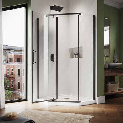 Elegant Neo-Angle Corner Shower Enclosure, Pivot Shower Door,6mm Clear Tempered Glass,38"W*38"D*72"H