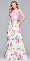 Thumbnail for your product : Faviana Two Piece Keyhole Open Back Floral Prom Dress