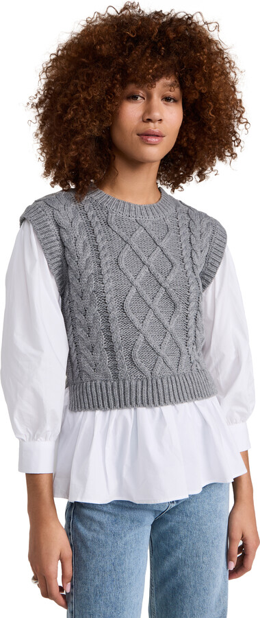 ENGLISH FACTORY Mixed Media Cable Detail Sweater