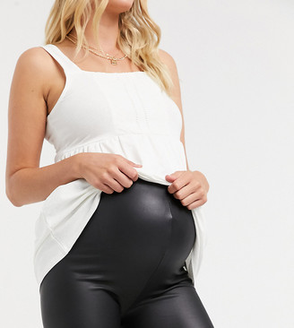 New Look Maternity faux leather wet look leggings in black - ShopStyle