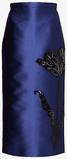 Erdem Womens Beetle Embroidered Satin Pencil Midi Skirt 12