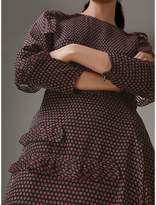 Thumbnail for your product : Burberry Long-sleeve Ruffle Detail Spot Print Silk Dress