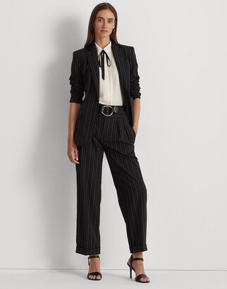 Lauren Ralph Lauren Pinstripe Wool Crepe Wide-leg Pant Pants Black