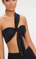 Thumbnail for your product : PrettyLittleThing Grey Plisse Bow Detail Bandeau Crop Top