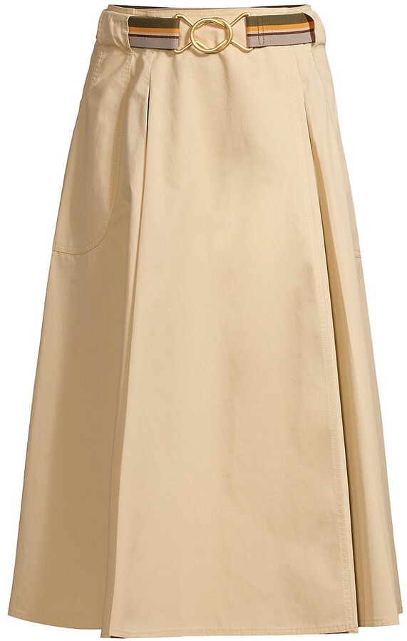 Tory Burch A-Line Poplin Pleated Skirt - ShopStyle