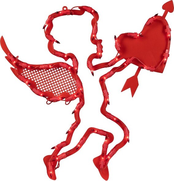 Northlight Lighted Cupid with Heart Valentine's Day Window Silhouette - 17" - Red