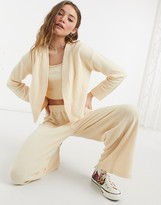 Thumbnail for your product : Monki Cora fluffy knitted cardigan in beige 3 piece co-ord