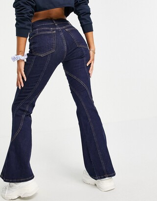 Topshop Petite indigo curve flared Jamie jeans - ShopStyle