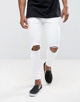 Thumbnail for your product : Pull&Bear Super Skinny Jeans With Knee Rips In White
