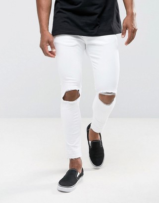 Pull&Bear Super Skinny Jeans With Knee Rips In White