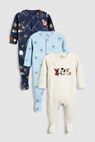 Thumbnail for your product : Next Boys Oatmeal/Navy Animal Embroidered Sleepsuits Three Pack (0mths-2yrs)