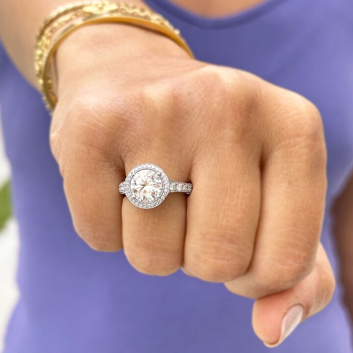 Etsy Round Cut Moissanite Engagement Ring Halo Fligreee Antique Style Wedding Women's Bridal For Her 14K Solid Heavy White Gold 4.50Ctw