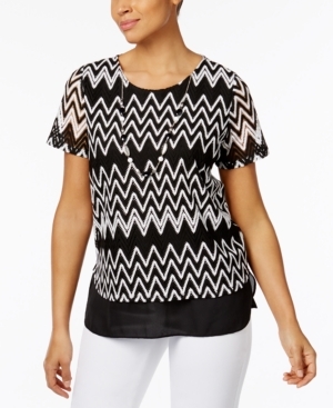 Alfred Dunner Petite Lace It Up Chevron Top