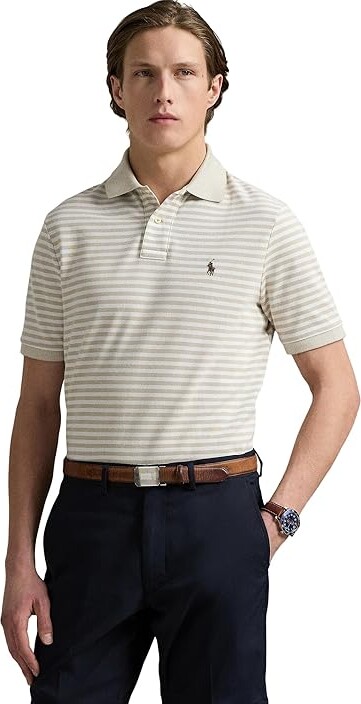 Polo Ralph Lauren Classic Fit Striped Mesh Polo Shirt Men's Clothing Classic Khaki/White : LG, Cotton
